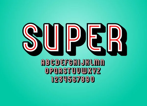 3D字体 时髦的超级字母表 缩略字母和数字 矢量插图10Eps — 图库矢量图片