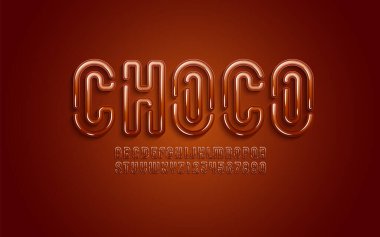 3 boyutlu orijinal font, çikolata alfabesi, kalın harfler ve çikolata stili numaralar, vektör illüstrasyonu 10eps