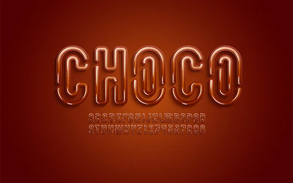 Original Font in the 3d style, chocolad alphabet, bold letters and numbers made in choco style, vector illustration 10eps — Stock Vector