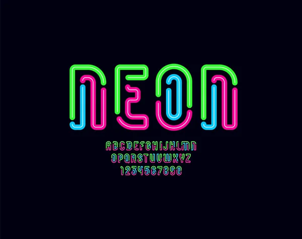 Alphabet Gap Neon Digital Font Futuristic Letters Number Vector Illustration — 스톡 벡터