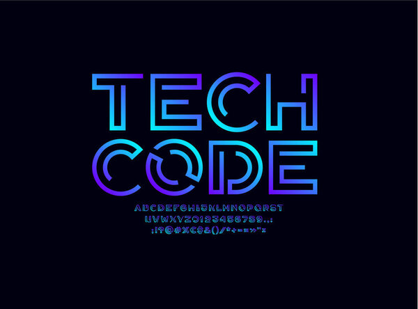 Alfabeto con hueco, fuente azul techno, letras y números futuristas, ilustración vectorial 10EPS — Vector de stock
