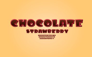 Choco Font, çocuk çizgi film alfabesi, koyu kahverengi harfler ve 3D stili numaralar, vektör illüstrasyonu 10eps