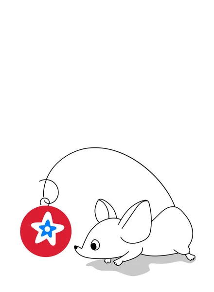 Petite souris jouant avec jouet de Noël, carte de vœux pour votre design, illustration vectorielle 10eps — Image vectorielle