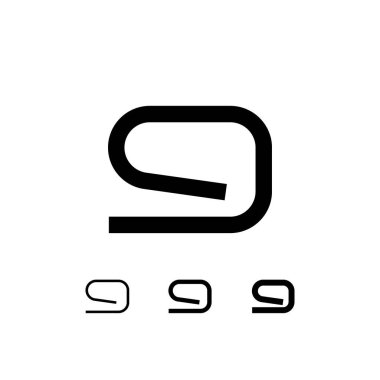 Teknik numara 9, modern sayıların üç farklı kalınlığı (düzenli, orta, kalın), vektör illüstrasyon 10EPS