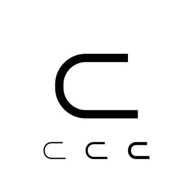 Teknik harf C, modern harfin üç farklı kalınlığı (düzenli, orta, kalın) içeren dijital siber yazı tipi, vektör illüstrasyon 10EPS