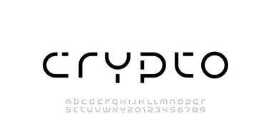 Sektör satırından teknoloji yazı tipi alfabesi, siber harfler ve sayılar, vektör illüstrasyonu 10EPS