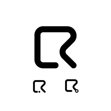 Teknik harf R, üç farklı harf içeren dijital siber yazı tipi, vektör illüstrasyon 10EPS