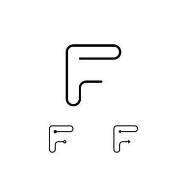 Teknik harf F, üç farklı harf, vektör illüstrasyon 10EPS dahil olmak üzere ince çizgide yapılmış dijital alfabe modayı yazı tipi.