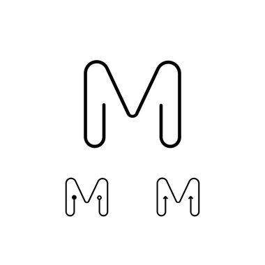 Teknik harf M, üç farklı harf, vektör illüstrasyon 10EPS dahil olmak üzere ince çizgide yapılmış dijital alfabe modayı yazı tipi.