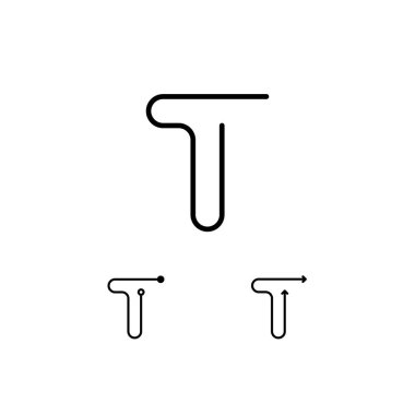 Teknik harf T, üç farklı harf, vektör illüstrasyon 10EPS dahil olmak üzere ince çizgide yapılmış dijital alfabe modayı yazı tipi.