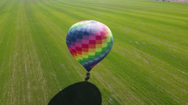 Globo Aire Caliente Aterriza Campo — Vídeo de stock