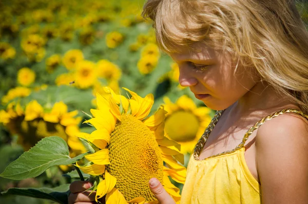 Child and sunflower — Stock Photo, Image