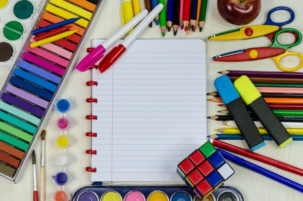 Pencils,chalk and other school office supplies — Stock Photo, Image