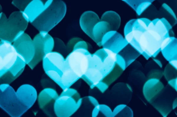 Azul Coração Forma Bokeh Fundo Preto — Fotografia de Stock