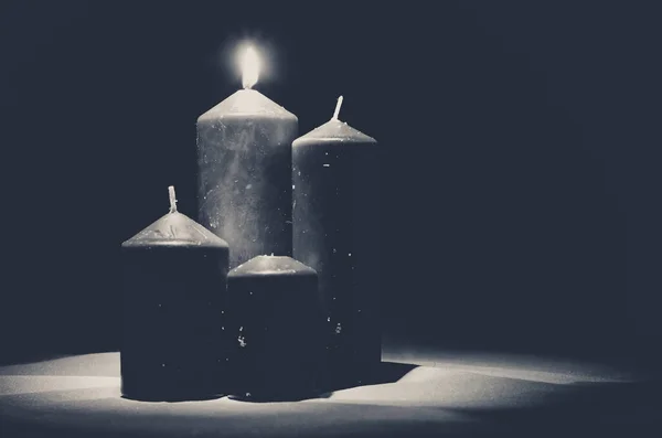 First Burning Advent Candle Monochrome Concept — Stock Photo, Image