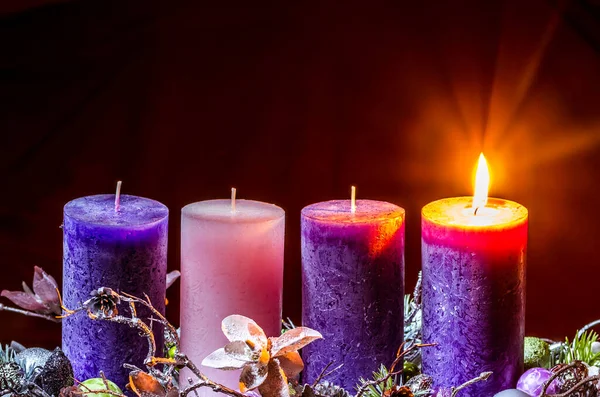 Advent Concept First Silver Burning Candle Black Background — Stock Photo, Image