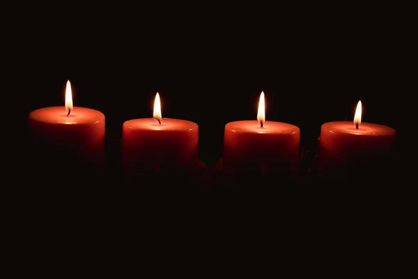 Four Burning Candles Traditional Festive Cristian Atmosphere Full Light Magic — Stock Photo, Image