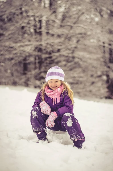 Adorabile Ragazza Bionda Divertirsi Slitta Nella Campagna Invernale — Foto Stock