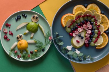 meyve ve sebze yaratıcı fikirler, kaplumbağalı ve tavuskuşlu deniz dünyası