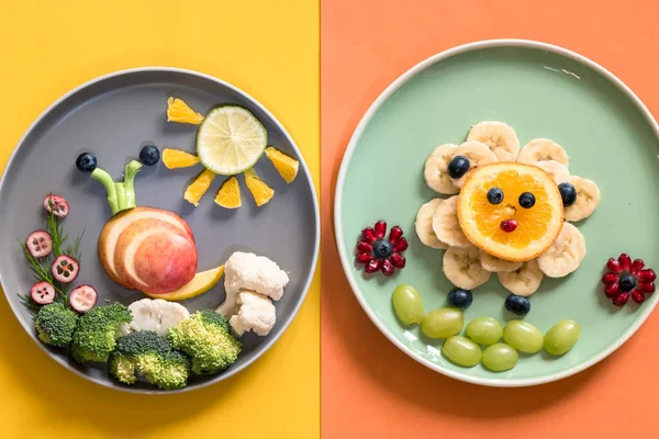 カラフルなイメージの皿の上の果物や野菜 — ストック写真