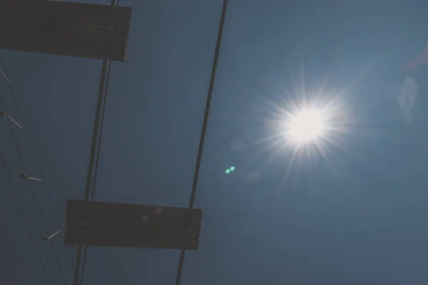 Touwen Voor Klimmen Klimcentrum Met Zon Blauwe Lucht Achtergrond — Stockfoto