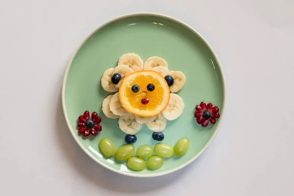 Happy Easter Concept Plate Sheep Banana Fruit Full Vitamins Plate — Stock Photo, Image