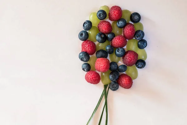 Luftballon Aus Himbeeren Trauben Und Blaubeeren Vitamine Für Kinder Farb — Stockfoto