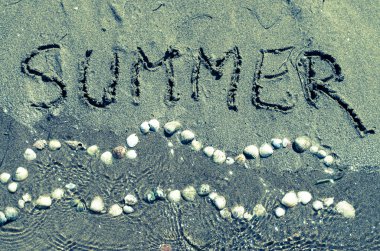 kum üzerinde kabukları dalgalardan