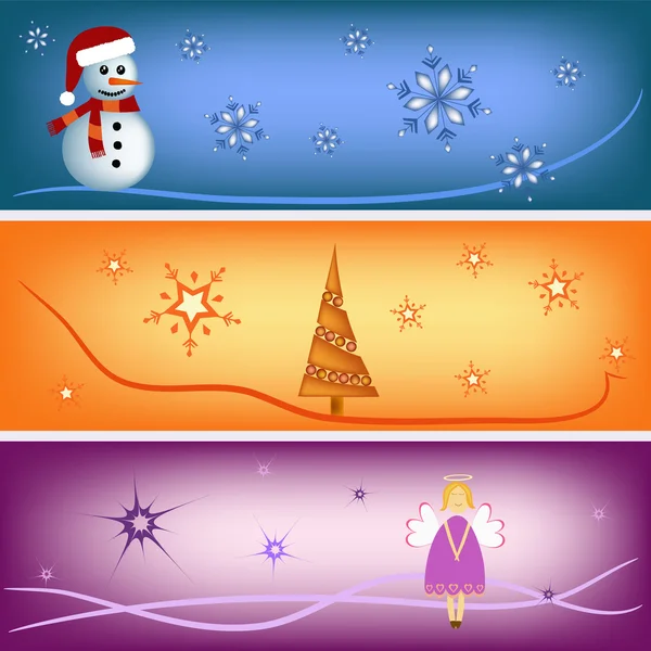 Angel, christmas tree and snowman bookmark set — Stock Vector