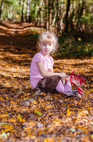 Blondýnka na podzim forrest — Stock fotografie