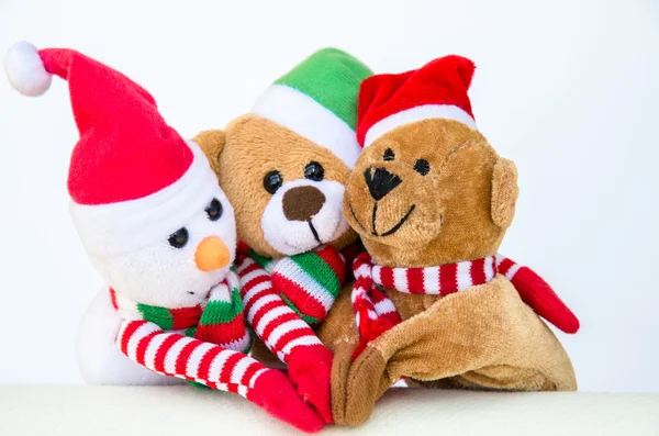 Urso de Natal e boneco de neve — Fotografia de Stock