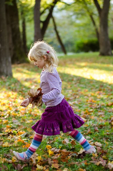 Blond meisje in herfst park — Stockfoto