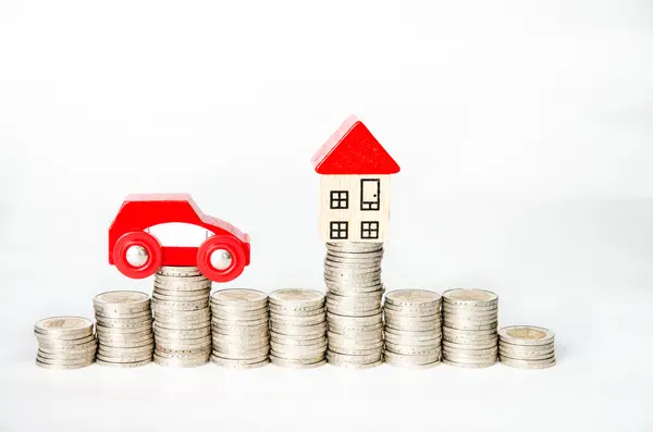 Coins,car and house concept — Stock Photo, Image