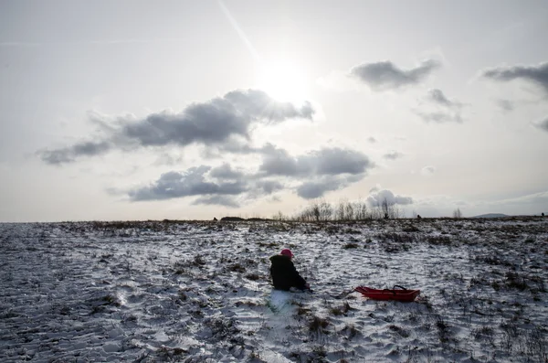 在冬天的旷野上的孩子 — 图库照片