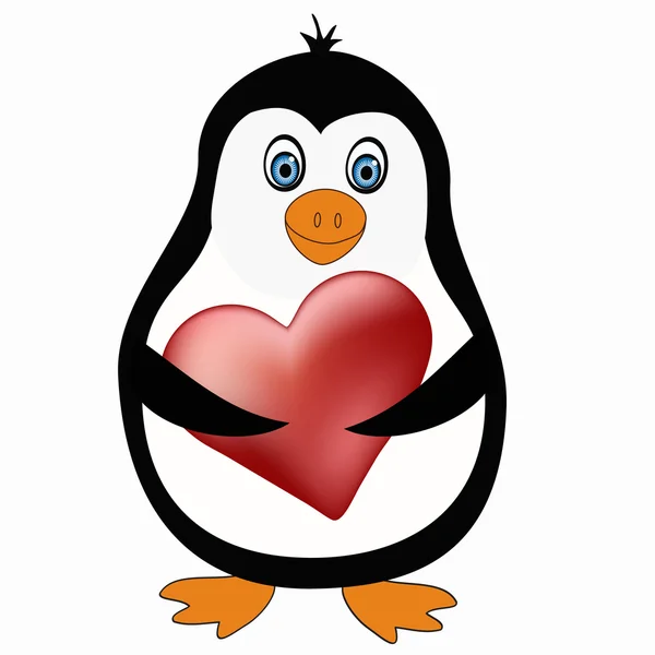 Pinguïn met rood hart — Stockvector