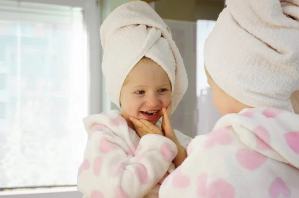 Girl in dressing-gown — Stock Photo, Image