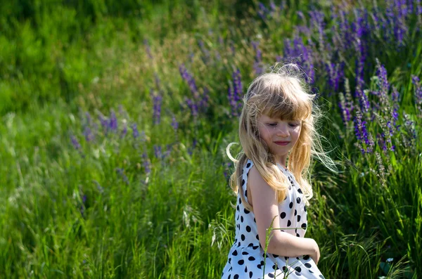 Menina loira bonita no prado — Fotografia de Stock
