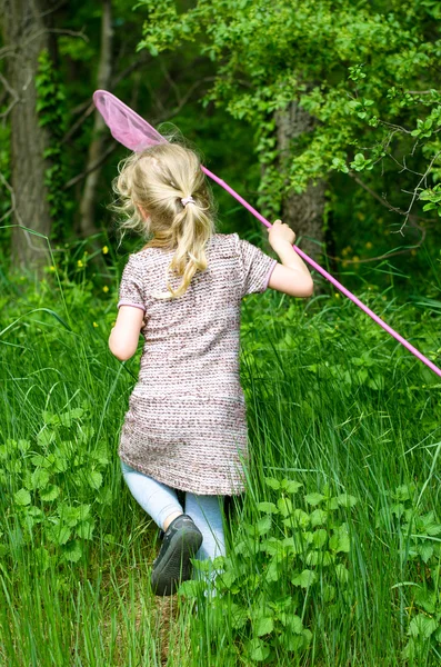 Mädchen mit Netz für Schmetterlinge — Stockfoto