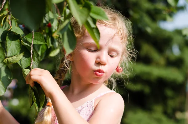 Mädchen isst Kirschen — Stockfoto