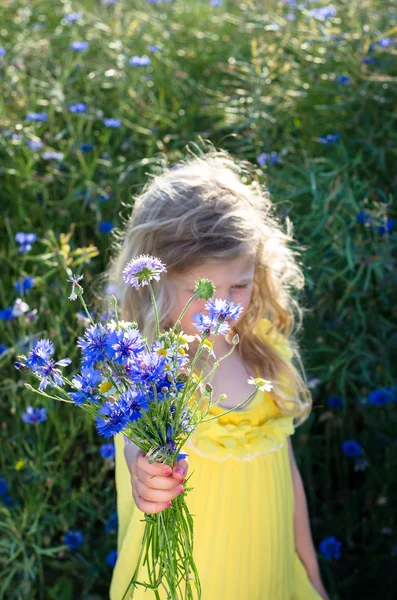 Красива дівчина з купою квітів — стокове фото