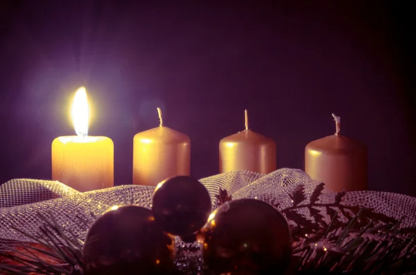 Advent wreath with one burning candle — Stock Photo, Image