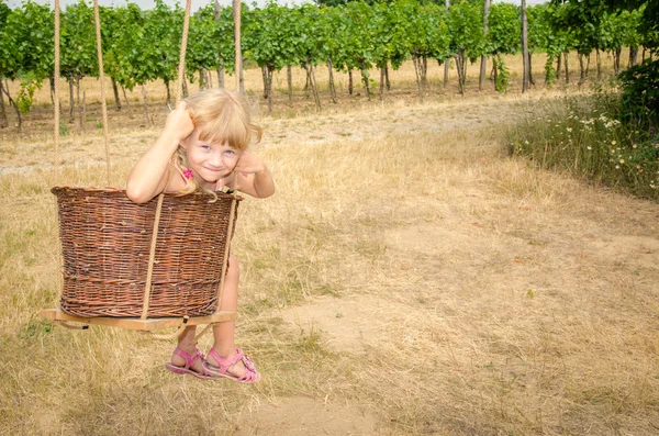 Girl in wicker basket — Stock Photo, Image
