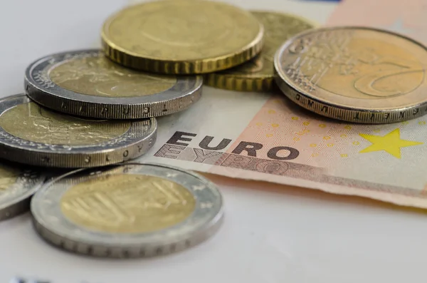 Euro banknote and coins — Stock Photo, Image