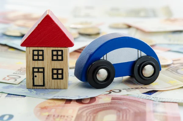 House, car and banknotes — Stock Photo, Image