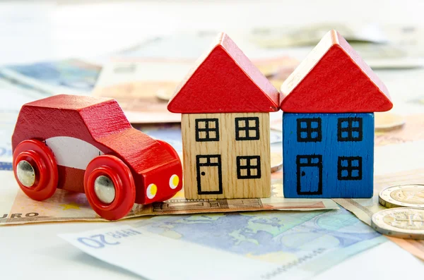 House, car and banknotes — Stock Photo, Image