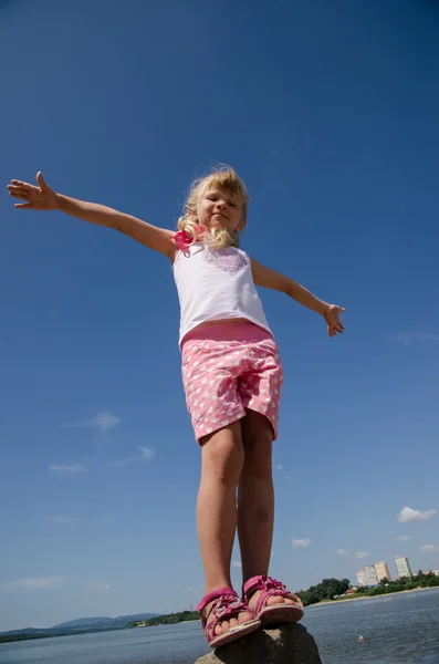 Girl with flying gesture — Stock Photo, Image