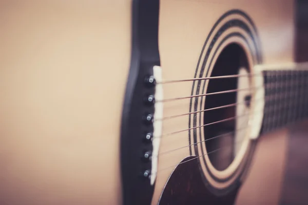 Close Acoustic Guitar Select Focus Shallow Depth Field — Stock Photo, Image