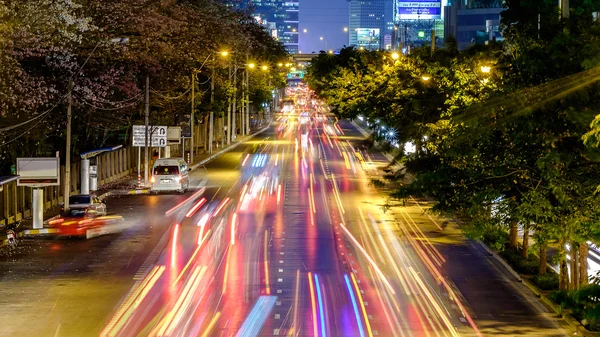 Bangkok cityscape of light trails with blurred colors — Stock Photo, Image
