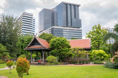 Chulalongkorn hastane arka planda Lumpini park H.M.Queen Sirikit bina ile