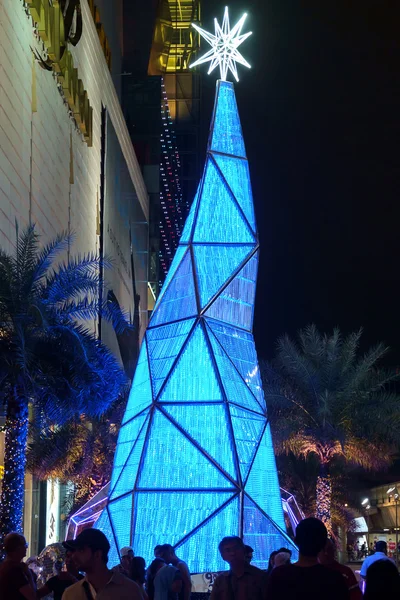 Bangkok Tailandia Diciembre 2015 Iluminación Azul Del Árbol Navidad Frente — Foto de Stock